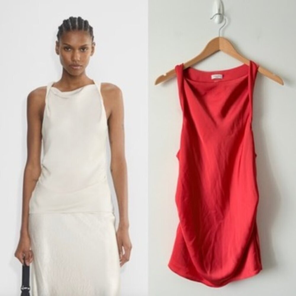 Aritzia Babaton Manuscript Satin Blouse Cowlneck Top Red Size Large